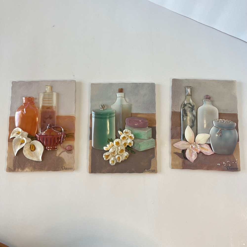 Durham Vintage 3D Relief Wall Art Plaques Spa Apothecary Still Life Set of 3